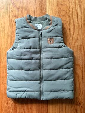 Kids Quilted Vest in Sage Green with Bear Patch